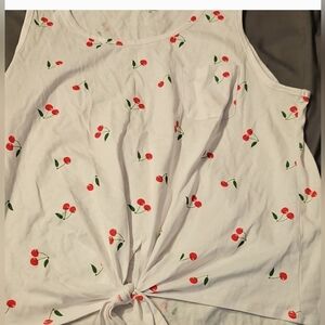 Cherry Print White Sleeveless Top
